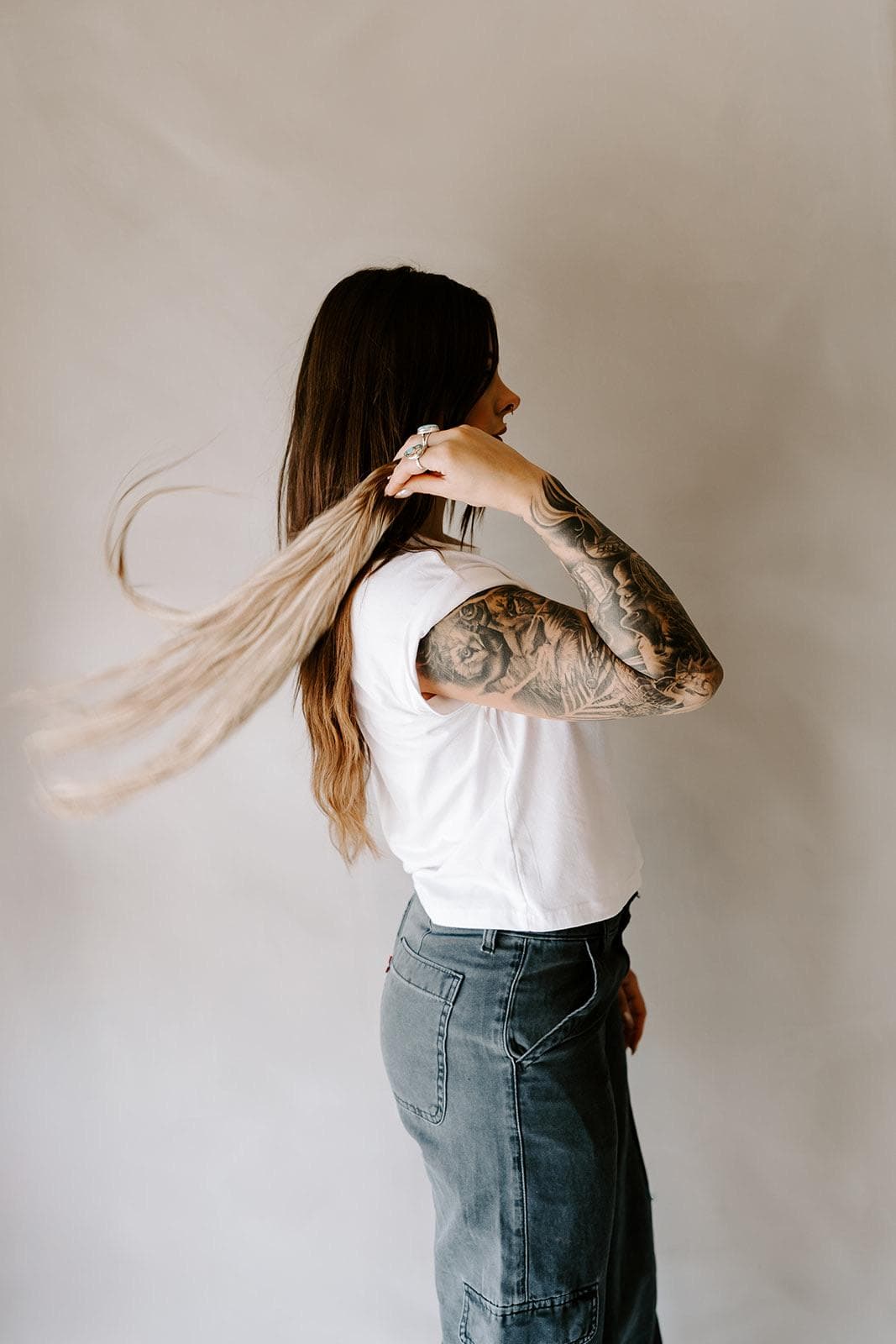 Keratin Tip Extensions detail — hand-bonded strands